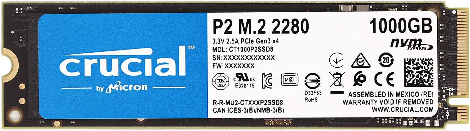 Crucial P2 Series 1TB NVMe PCIe M.2 SSD for Fast Storage