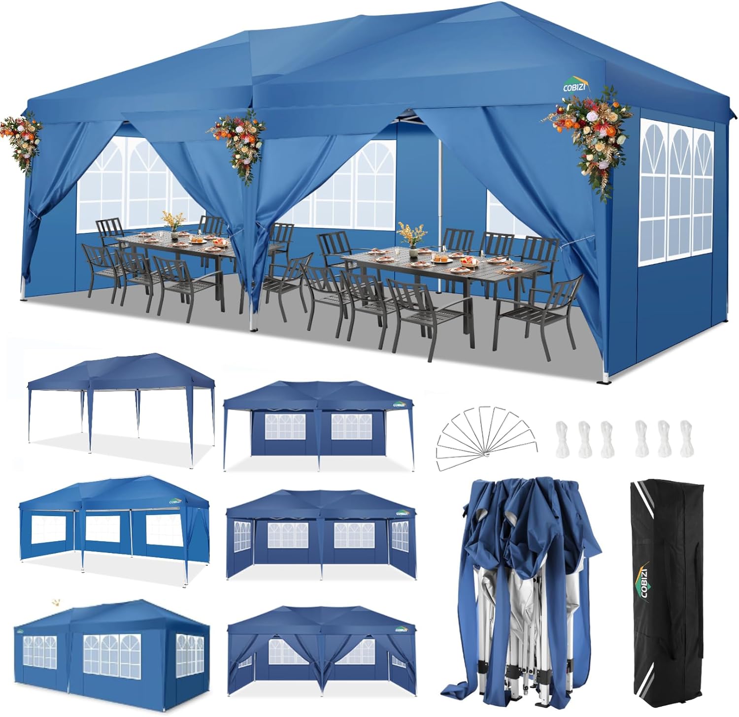 COBIZI 10x20 Pop-Up Canopy Tent - Waterproof & Portable