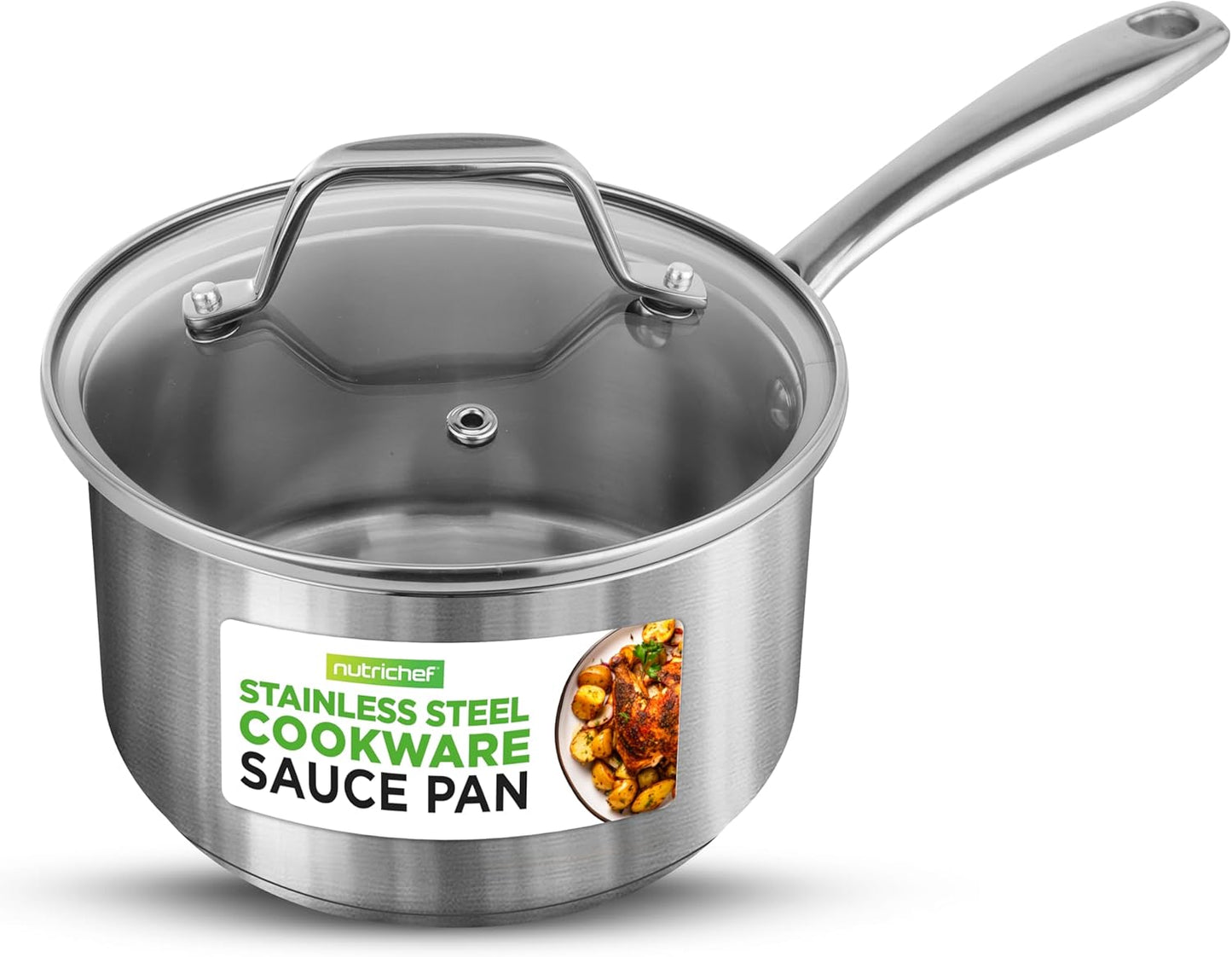 NutriChef 2 Quart Stainless Steel Pot - Heavy Duty Saucepan