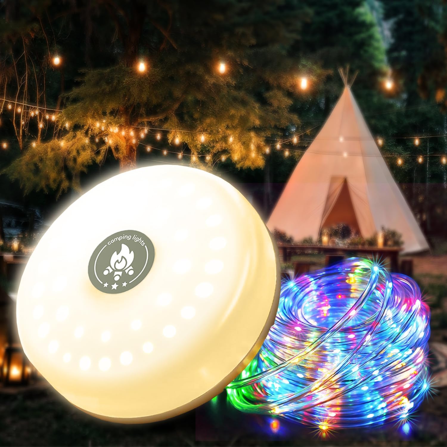 32.8Ft Retractable Camping String Lights - IPX4 Waterproof