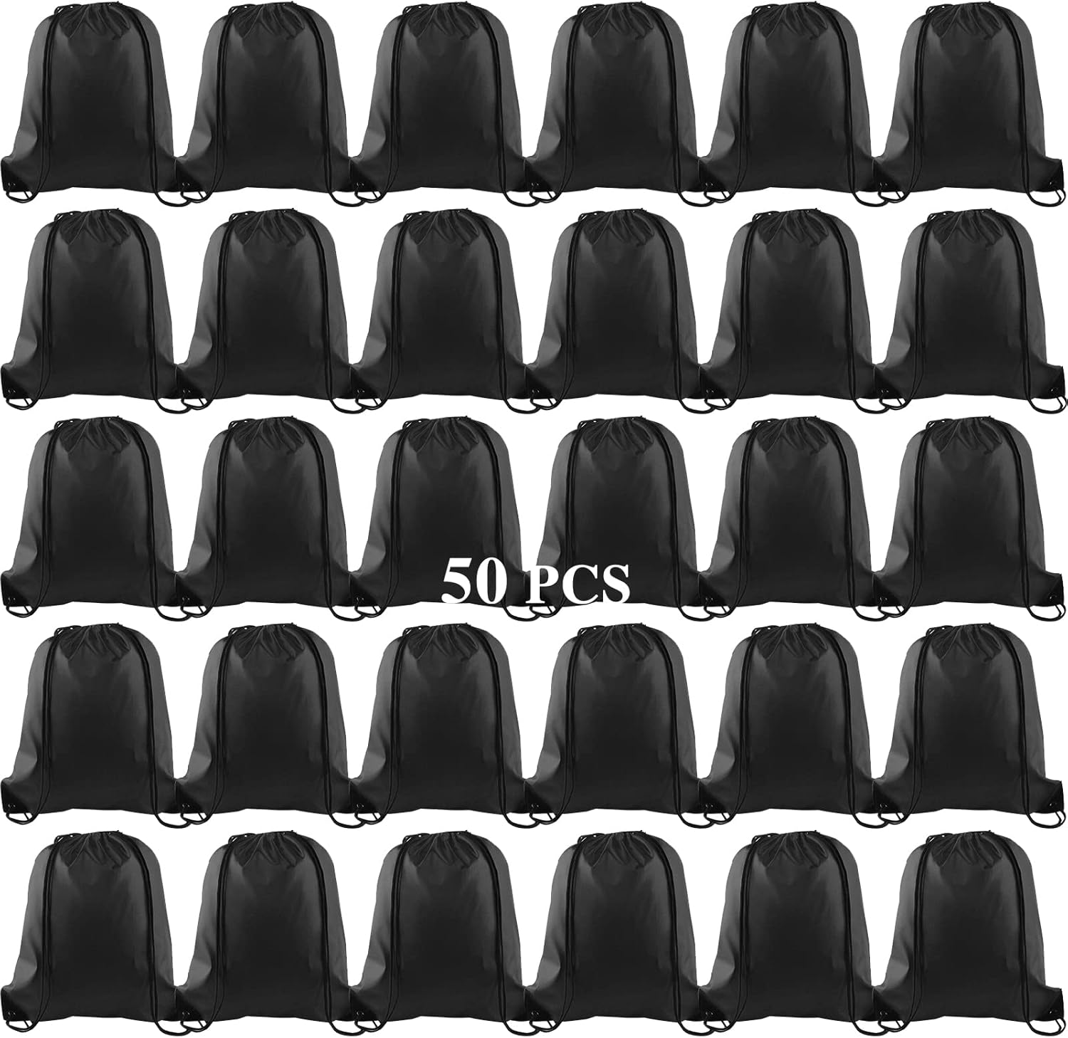 KUUQA 50Pcs Black Drawstring Backpack Bags for Sports & Travel