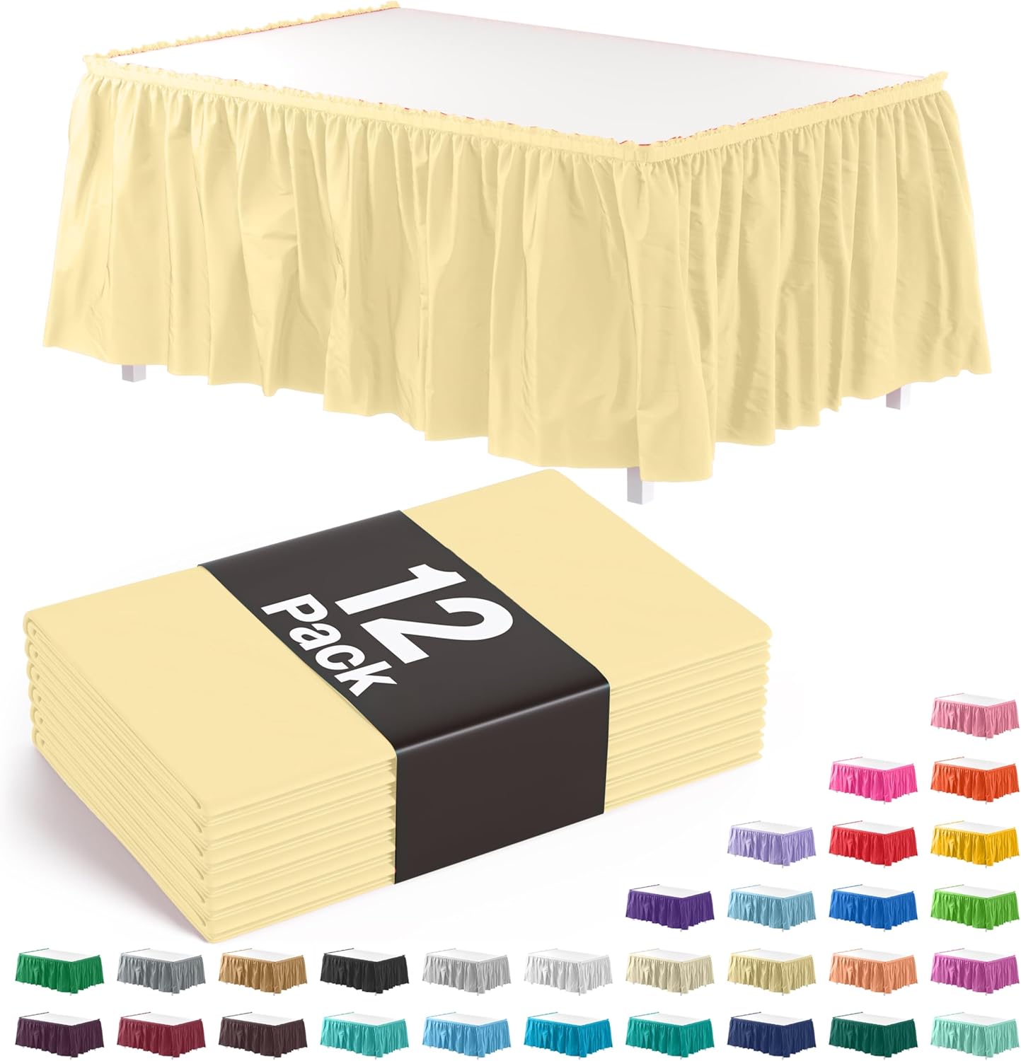 Exquisite Ruffle Table Skirt Light Yellow for Elegant Events