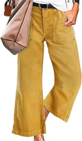 Flamingals Straight Wide Leg Jeans Mid Waisted Crop Raw Hem Women's