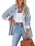 Womens Corduroy Color Block Button Down Shacket - Lightweight