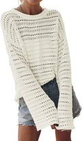 Sidefeel Womens Fall Sweaters Lightweight Crochet Pullover - Versatile