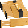 6 Pack Drawer Dividers 6 in High 11-17 in Adjustable Bamboo Organizers