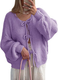 Womens Tie Front Cardigan Sweater - Ribbed Oversized Bow Knit