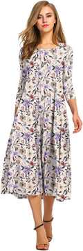 HOTOUCH Women's 3/4 Sleeve A-line Flare Midi Dress (Style TKZF)