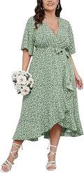 Plus Size Summer Floral Wrap V Neck Maxi Dress - Beach Ready