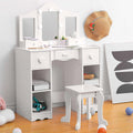 Kids Vanity Set With Mirror - 2 in-1 Wooden Toddler Table