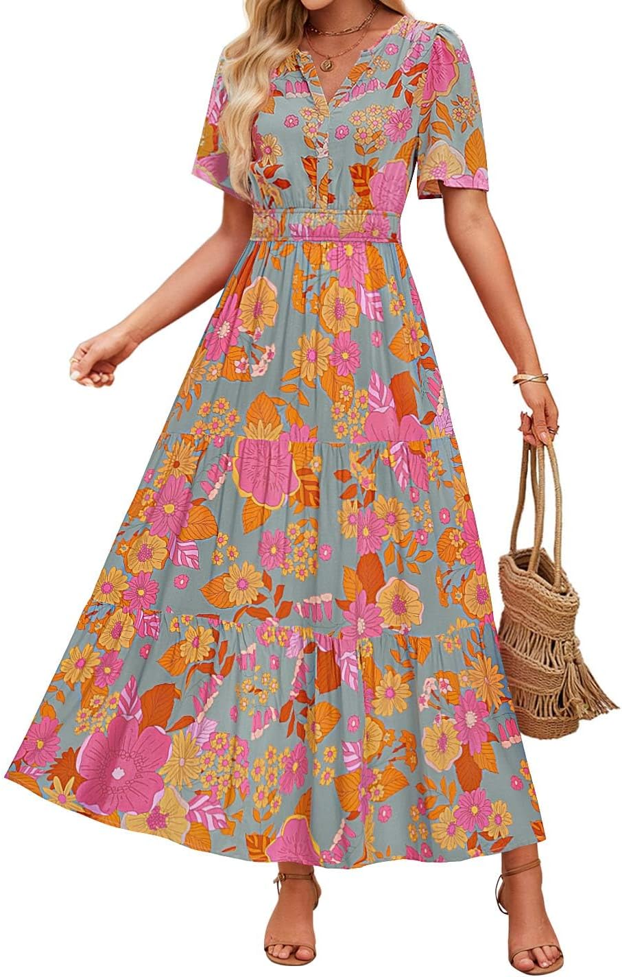 ZESICA Women's Summer Casual Floral Print Maxi Dress for 2025