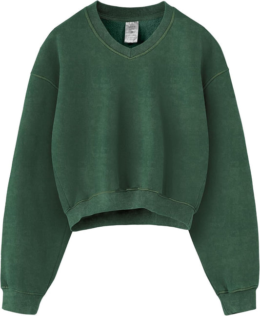 Acid Wash Athletic Hoodie for Women - Stylish V-neck Sweatshirt