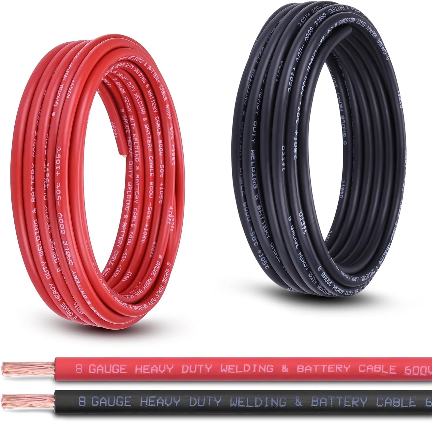 8 Gauge Battery Cable - 30FT Red and Black Pure Copper Wire