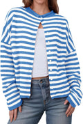 Womens Striped Long Sleeve Button Down Cardigan - Lightweight Fall