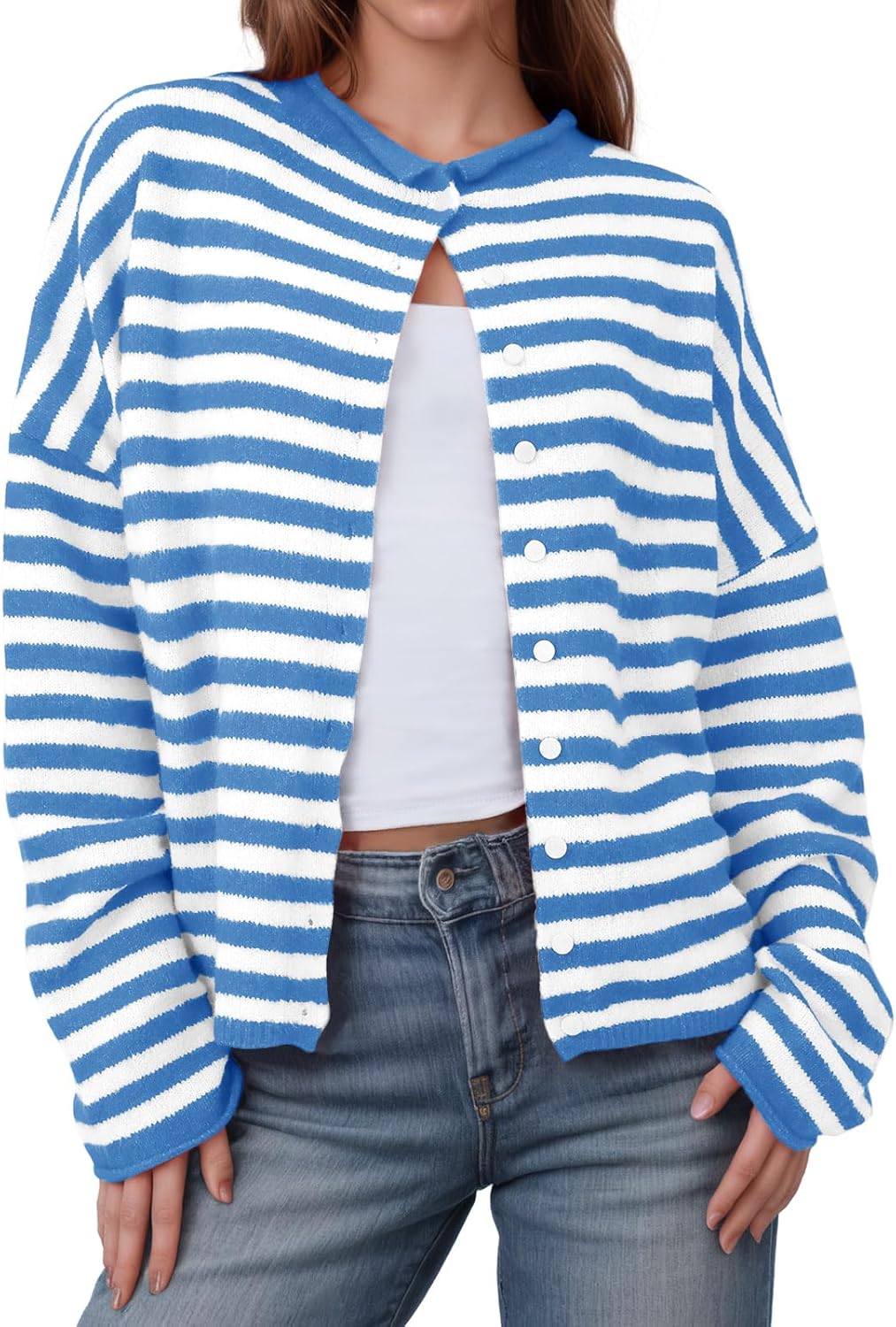 Saodimallsu Womens Striped Cardigan Lightweight Fall Sweater
