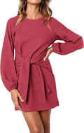 PRETTYGARDEN Womens Lantern Sleeve Short Dress - Elegant Tie Waist