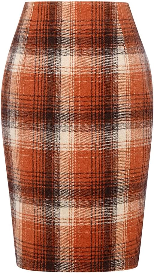 Womens Wool Plaid Pencil Skirt for Fall Winter Fashion 2023