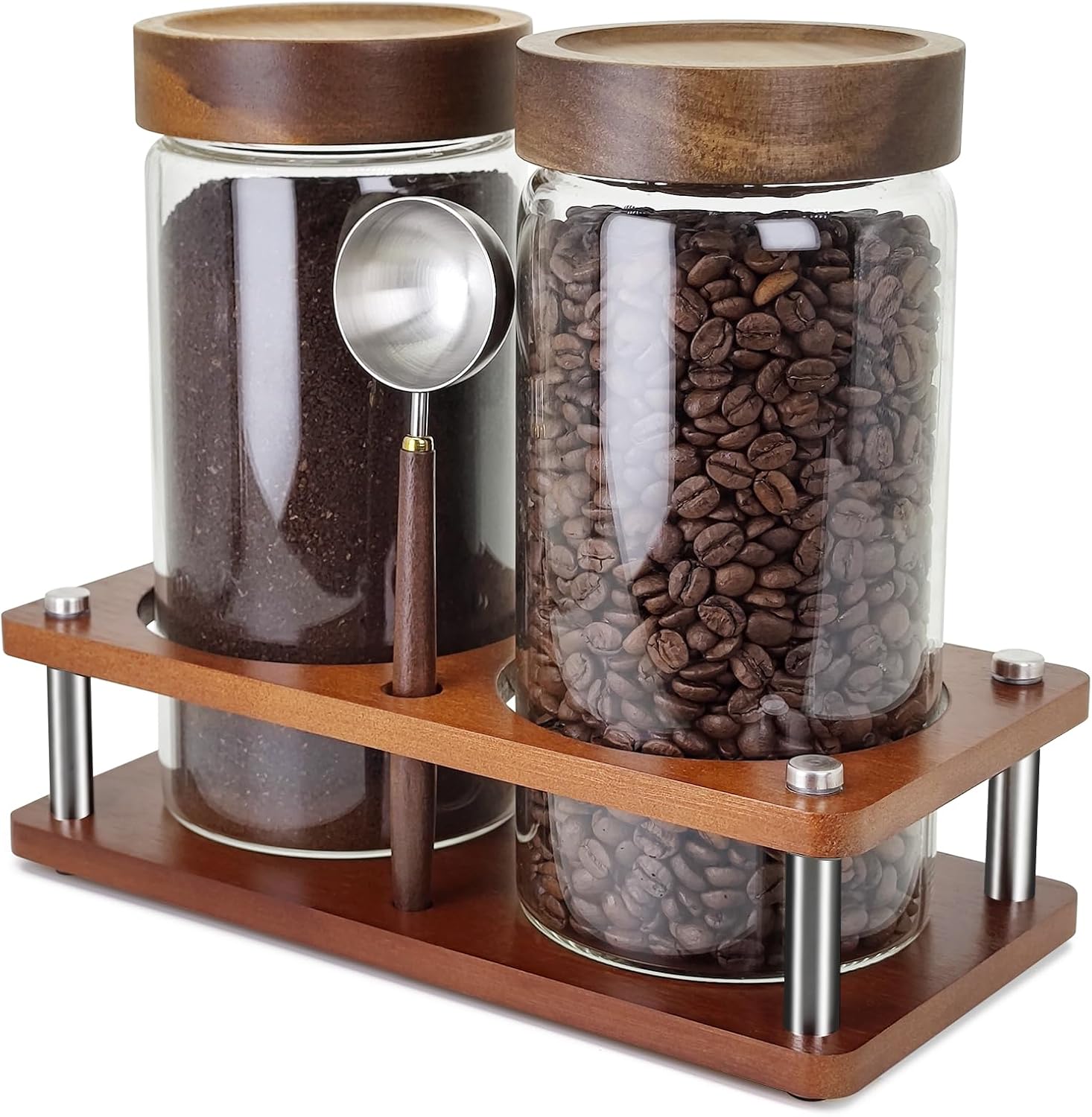 Glass Coffee Grounds Container Set with Airtight Lid and Spoon