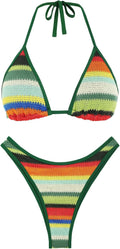 Women's Crochet Colorblock Bikini Set - Flattering Halter Two-Piece
