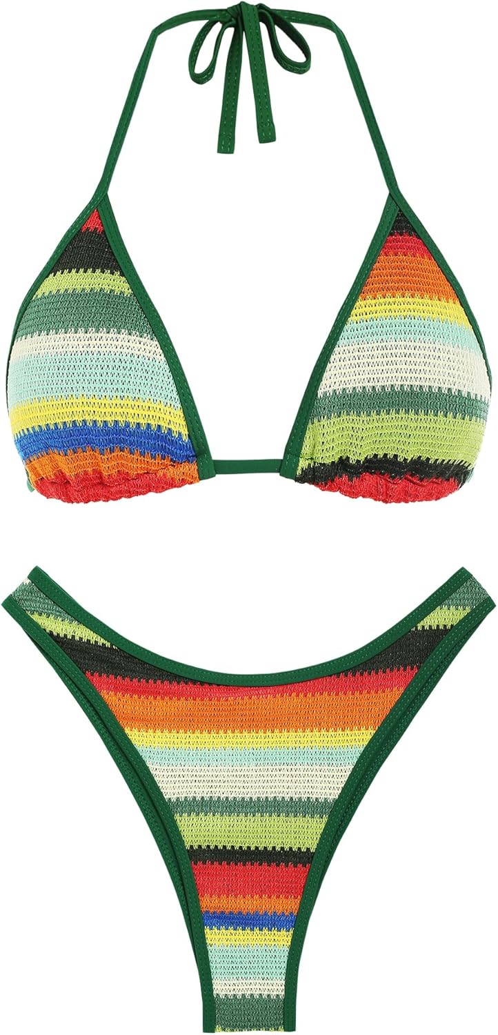 Seamoly Women's Bikini Sets: Stylish Crochet Colorblock Swimsuit