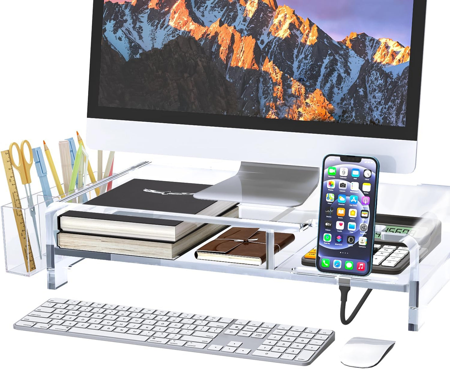 Acrylic Monitor Stand 2 Tier for Ergonomic Desk Organization
