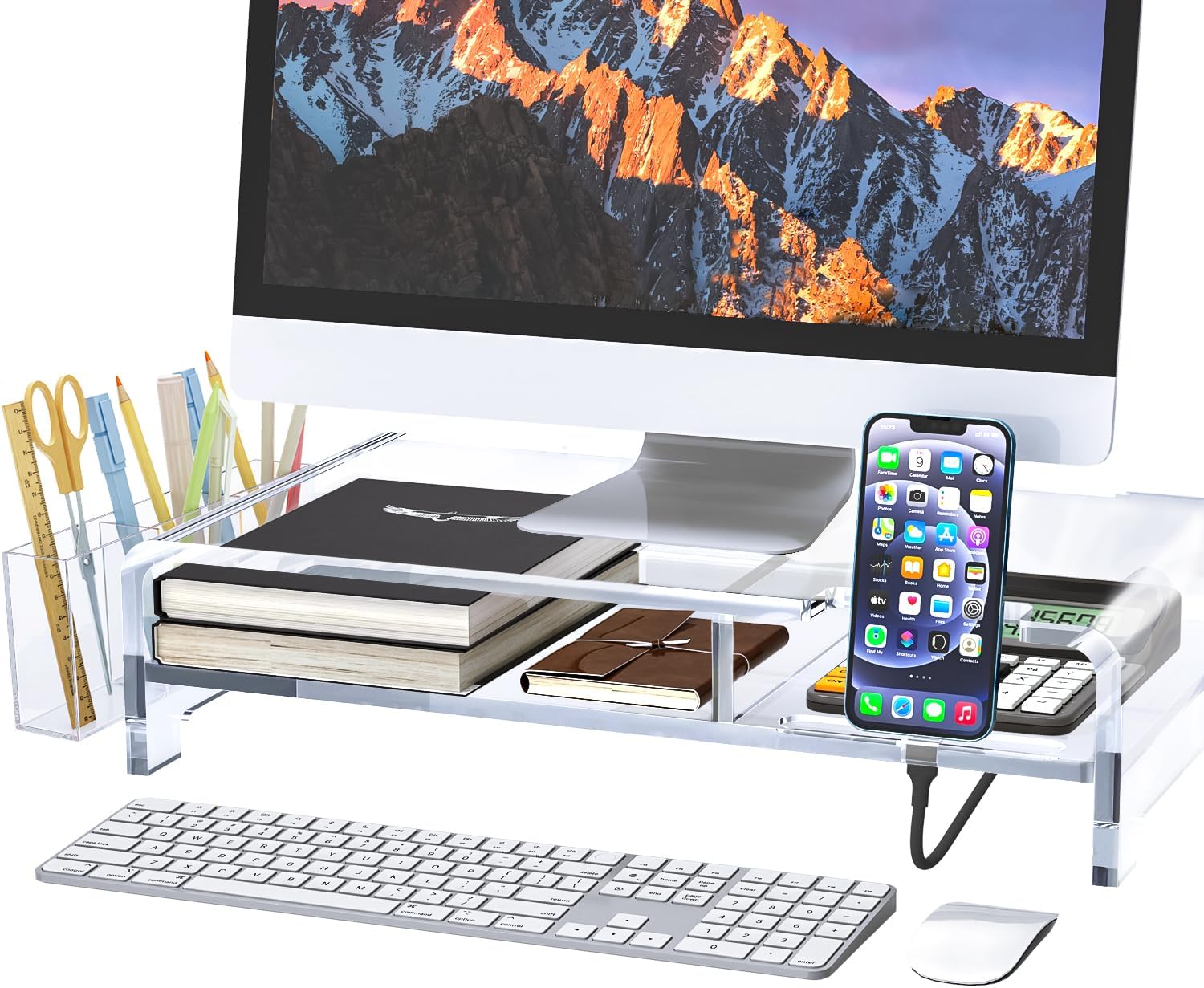 Acrylic Monitor Stand 2 Tier for Ergonomic Desk Organization