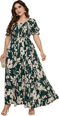 Plus Size Boho Floral Maxi Dress - Flattering Shirred Square Neck trim