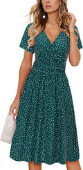 Women's Summer Short Sleeve V-Neck Floral Dress with Pockets - Flowy