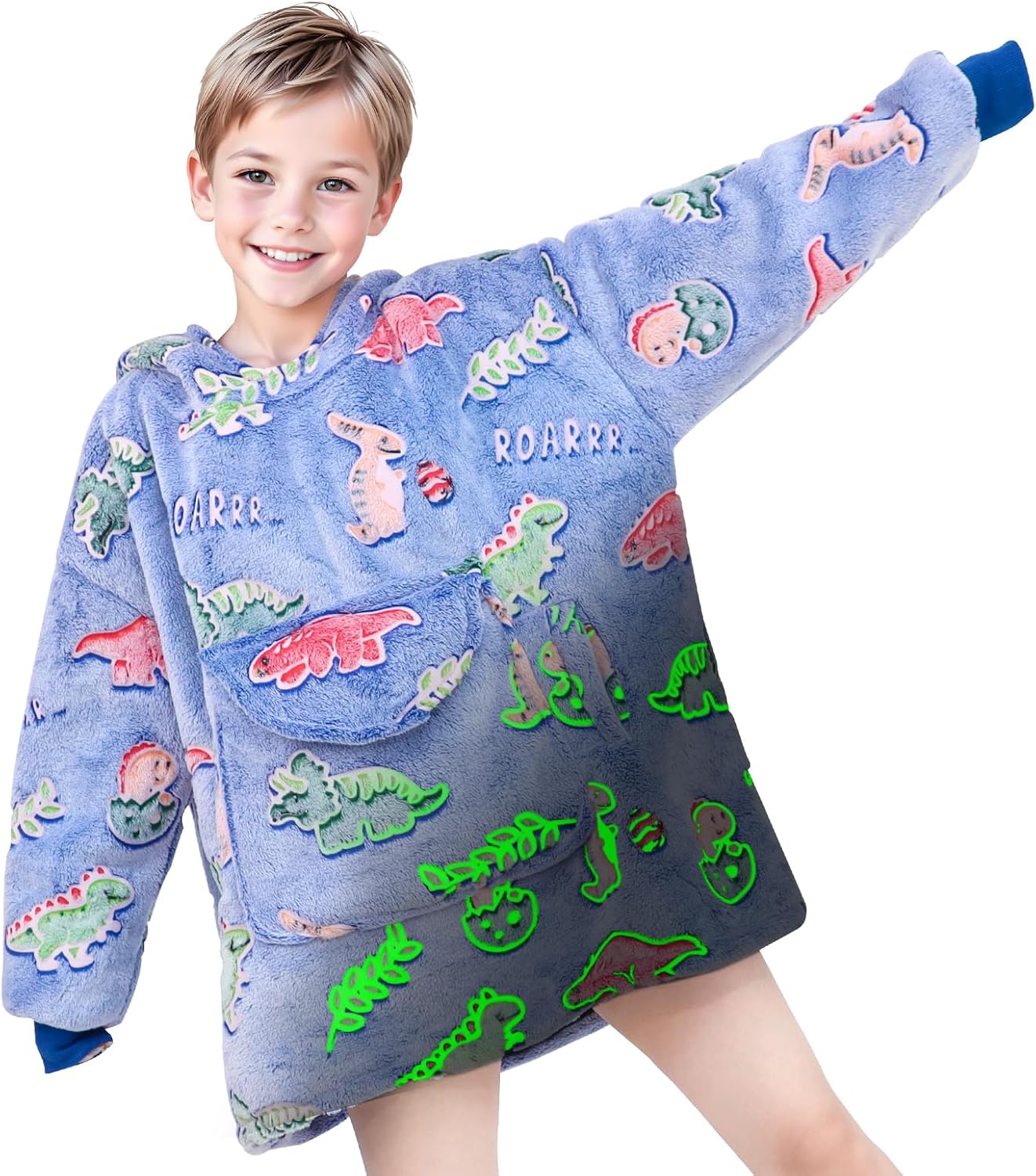 Glow-in-the-Dark Dinosaur Hoodie Blanket for Kids by KIVEE