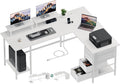 59 inch L Shaped Computer Desk with Power Outlets - Spacious Dual