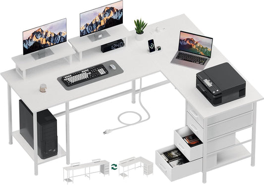 59 Inch L Shaped Computer Desk with Power Outlets for Home Office