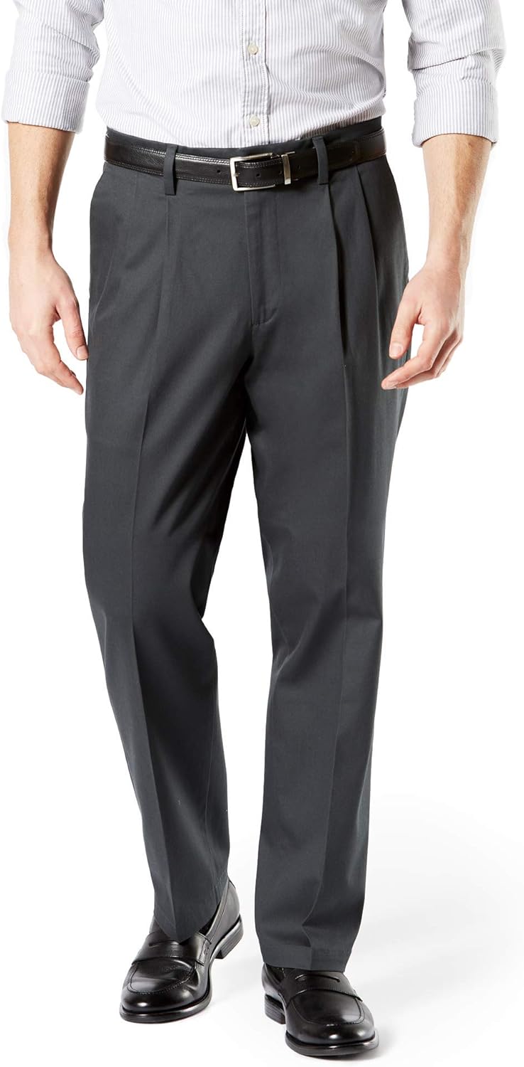 Dockers Men's Classic Fit Lux Cotton Pleated Stretch Pants