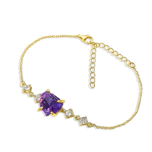 Raw Amethyst Crystal Chain Bracelet for February Birthstone Gifts