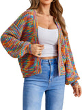 SHENHE Color Block Open Front Ribbed Knit Cropped Cardigan - Cozy