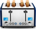 Blue 4-Slice Countdown Toaster with Extra Wide Slots - LED Timer