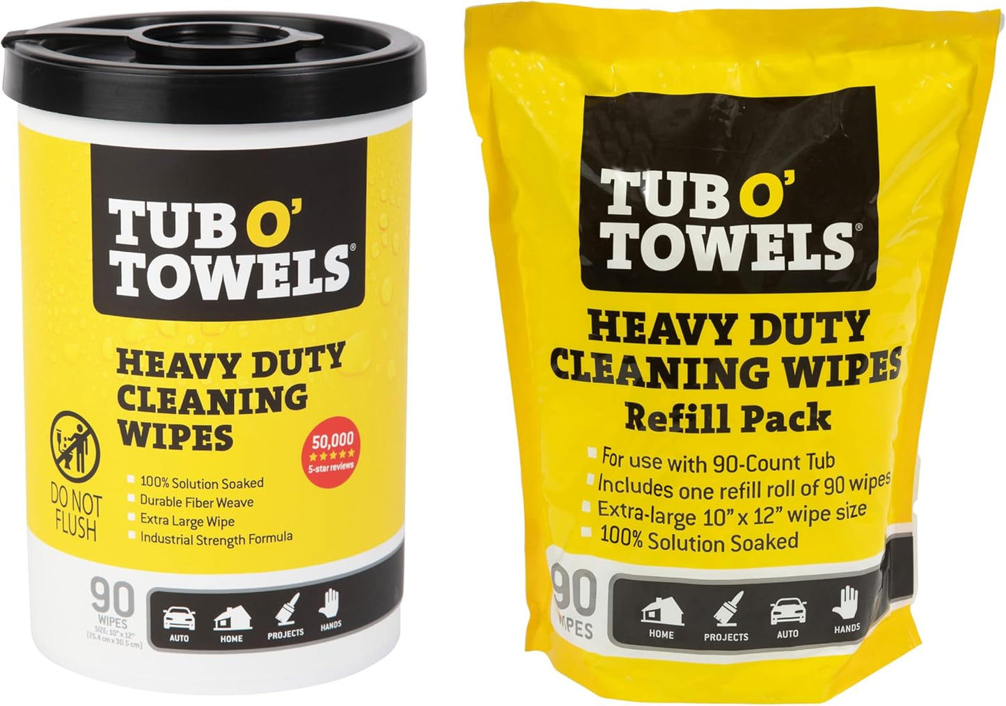 Tub O' Towels Heavy Duty Cleaning Wipes for Tough Messes