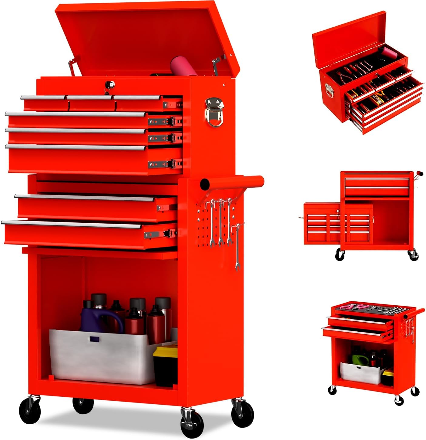 8 Drawer Rolling Tool Chest with Lockable Wheels for Storage