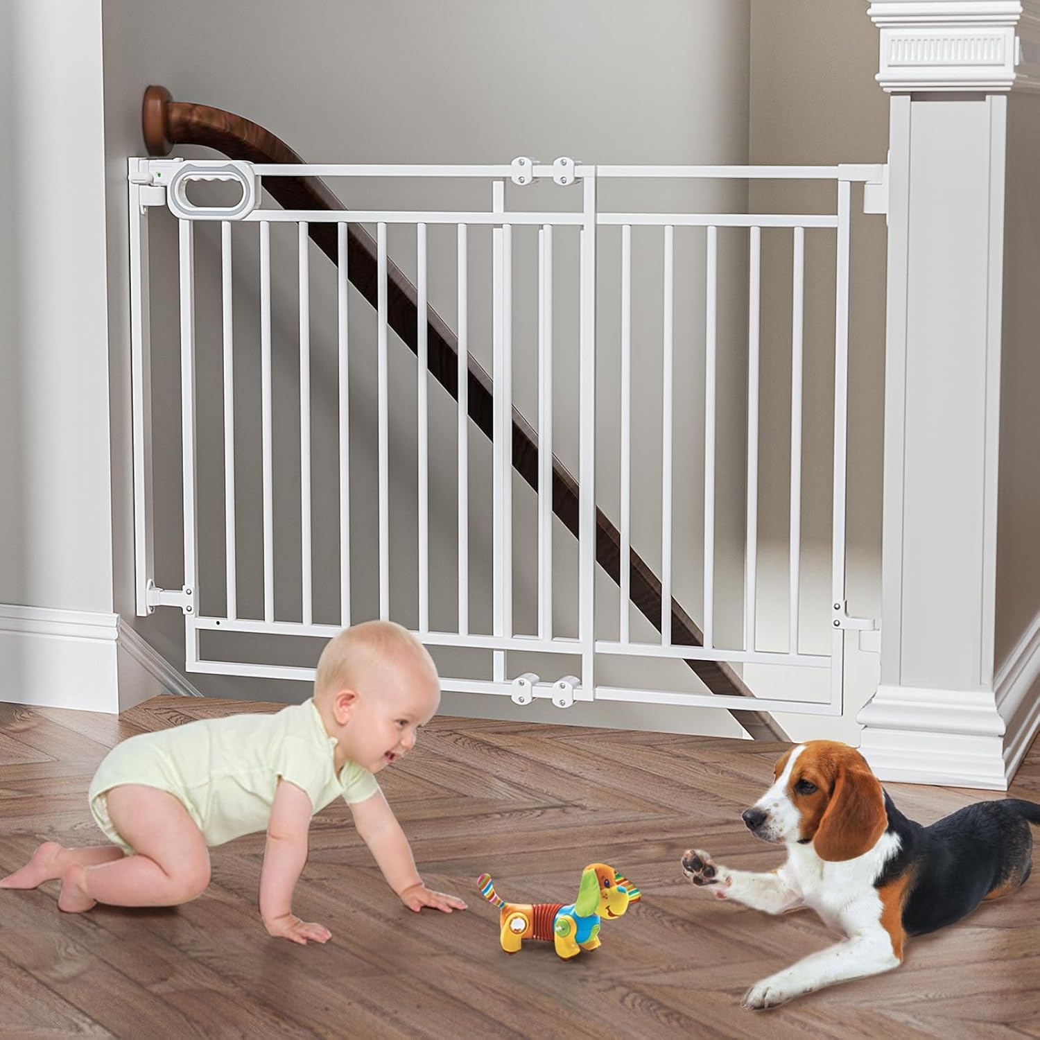 Grownsy Baby Gate for Stairs - Adjustable Width & Auto-Close
