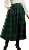 Scarlet Darkness Plaid Skirt High Waist Long Skirt with Pockets maxi