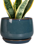 Ceramic Planter 7 in Round Pot with Drainage - Retro Blue