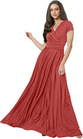 Coral Reef Red Womens Cap Sleeve V-Neck Flowy Maxi Dress - Elegant Fit