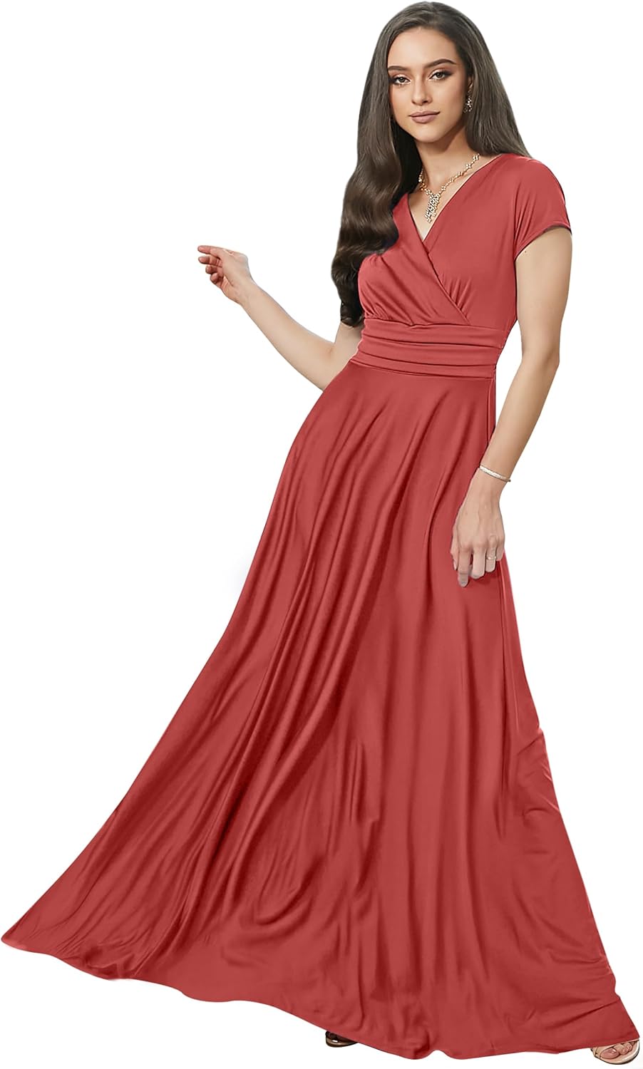 KOH KOH Womens Sexy Cap Short Sleeve V-Neck Flowy Gown