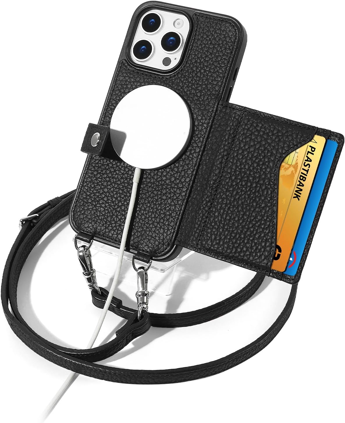 LUCKYCOIN Crossbody Phone Case for iPhone 15 Pro Max - Black