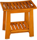 21 in Teak Shower Bench with Shelf & Handle - Sturdy Non-Slip Seat