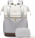 17.3 in Laptop Backpack for Women, Beige-Light Grey - 2PCS Set