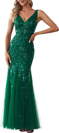 Ever-Pretty Sequin Tulle Double V-Neck Mermaid Dress - Glam Evening on