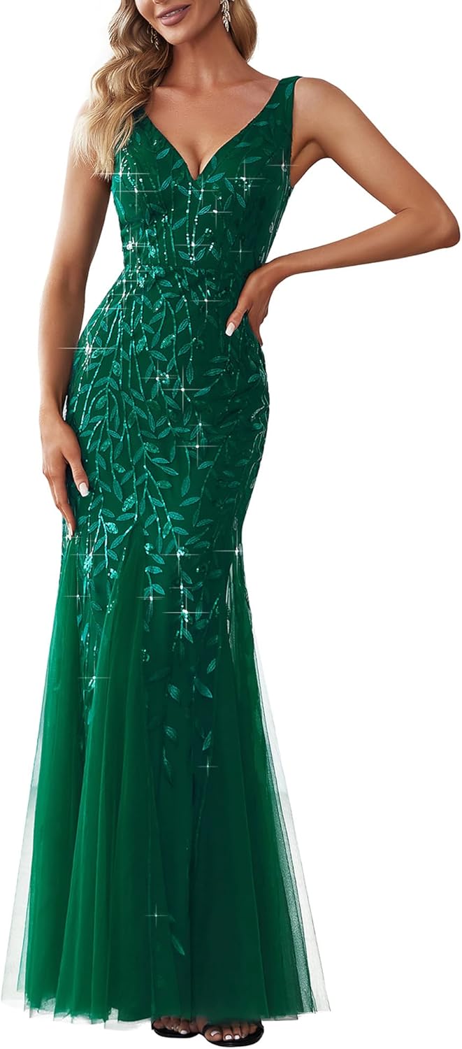Stunning Mermaid Evening Dress with Sequin Tulle Design