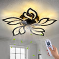 25 in Black Geometric Ceiling Fan with Lights and Remote - Low Profile
