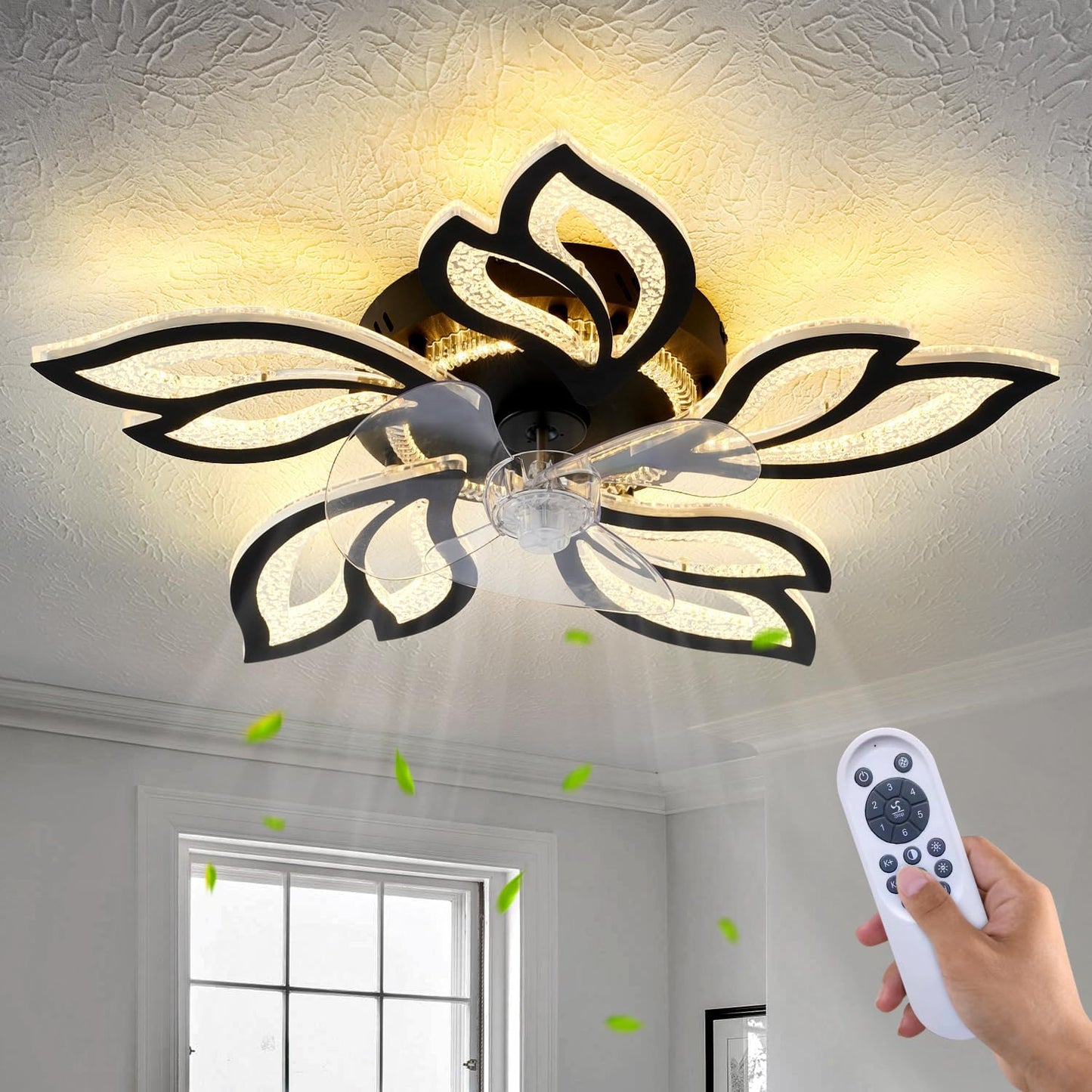 25 Black Geometric Ceiling Fan with Lights and Remote Control