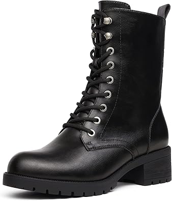 DREAM PAIRS Black Lace-up Combat Boots for Women - Stylish & Durable